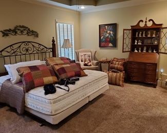 King Serta Mattress Set and Bedding. Queen Bedding Set. Slant Front Desk with Bookcase Hutch