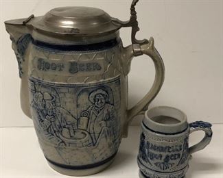 Whites Utica Root Beer Pitcher, Bardwell's Root Beer Stein
