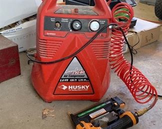 Husky 2.0 Easy Air To Go Air Compressor, Bostitch Nail Gun