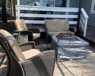 Patio furniture: 2 chairs, loveseat and coffee table. Grill not available.