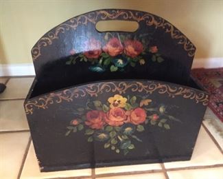 Painted wood magazine holder.