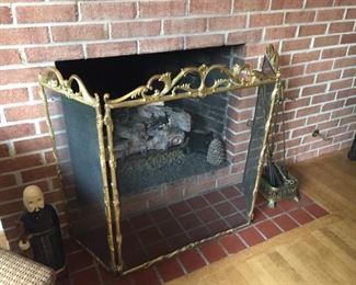 Fireplace screen and accessories.