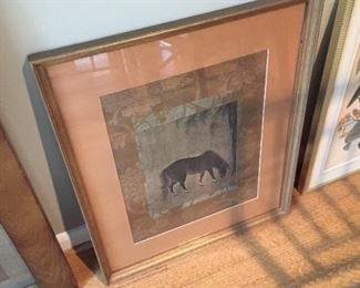 Framed print of horse.