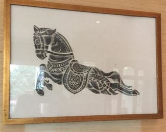 Framed Asian etching.