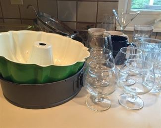 Glassware and baking items.
