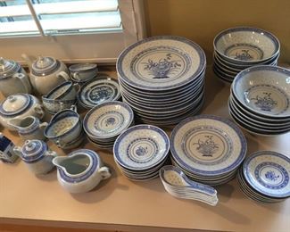 Set of vintage blue and white rice china.