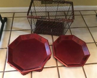 Plant stands and basket.