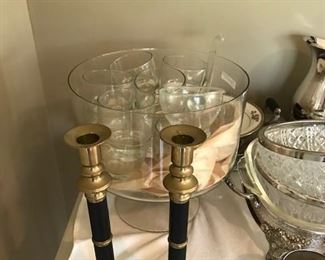 Punch bowl set and bras candlestick holders.