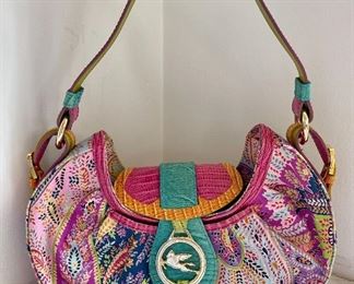 Item 47:  ETRO PEGASO Colorful Leather and Fabric Handbag:  $125