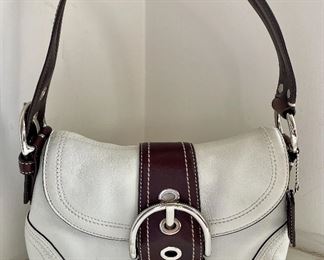 Item 53:  Coach Leather White and Brown Shoulder Bag: $125