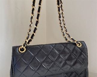 Item 54:  Quilted Black Leather Shoulder Bag with Leather and Metal Chain:  $65