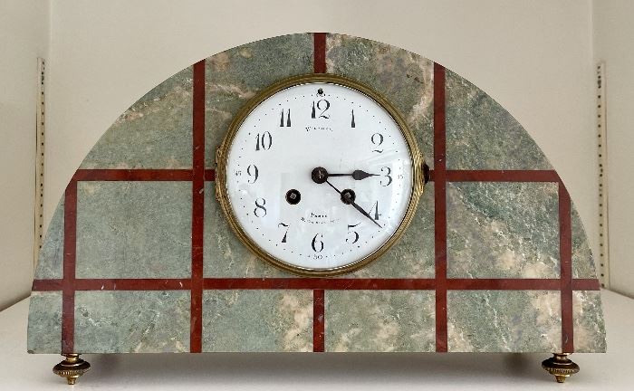 Item 62:  Antique French Art Deco Marble Mantle Clock - 16" x 9.5":  $595