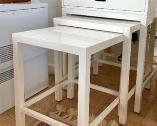 Item 69:  Mitchell Gold and Bob Williams White Lacquer Nesting Tables - 20"l x 20"w x 24.5"h:  $345