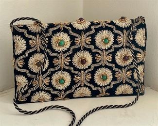 Item 84:  Vintage Purse with White Flowers and Beads: $65