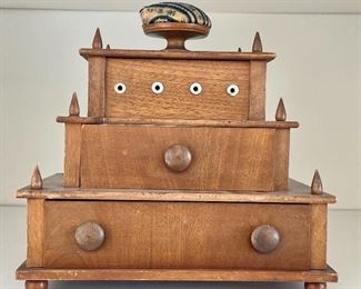 Item 93:  Victorian 1850’s Antique Sewing Thread Box and Pin Cushion:  $175