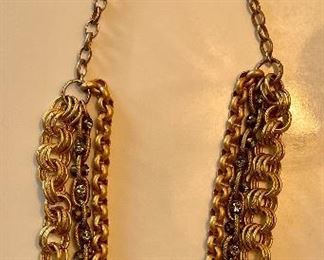Item 111:  Gold Tone and Gun Metal Mesh Necklace with Stones:  $42