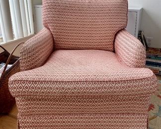 Item 129:  Red and White Armchair - 30.5"l x 21.5"w x 30"h:  $125