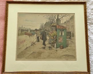 Item 131a:  T.F. Simon Soft Ground Aquatint Etching - Parisian Street Scene - 21" x 18.5:  $450