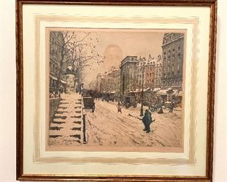 Item 131b:  T.F. Simon Soft Ground Etching - Parisian Street Scene - 21" x 18.5:  $450