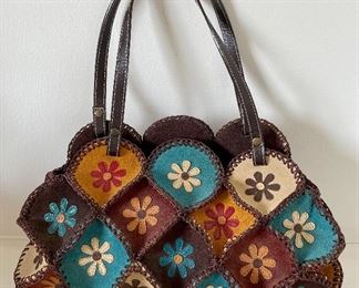 Item 146:  Isabella Fiore Handbag, Brown, Aqua, Ivory and Mustard:  $85