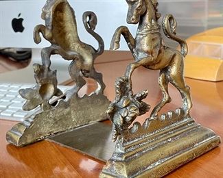 Item 156:  Vintage Pair of English Style Brass Unicorn and Lion Bookends:  $48