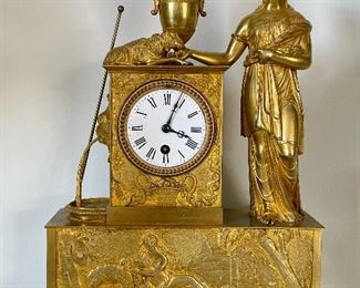 Item 3:  Antique French Empire Gilt Bronze Figural Clock - 12"l x 4"w x 16.75"h:  $2750