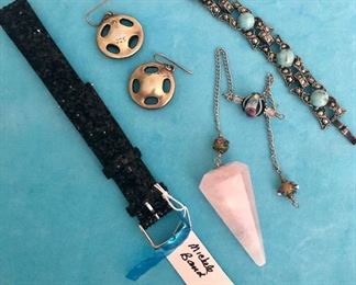 Item 186:  Michele Watch Band: $30                                                           Item 187:  Sterling Earrings: $20                                                                    Item 188:  Quartz Pull: $8                                                                                   Item 189:  Bracelet with Blue Stones: $8
