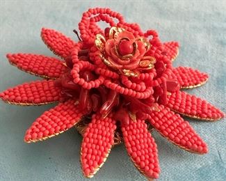 Item 190:  Signed Stanley Hagler Beaded Orange Flower Pin:  $195