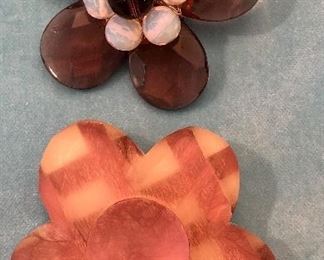 Item 235:  Unusual Flower Shaped Pins - Purple Glass and Plastic:  $14 for both