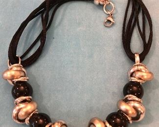 Item 244:  DIM Silvertone and Black Necklace, Italy: $20