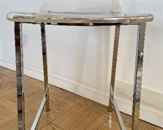Item 15:  Counter Height Lucite Chair with Chrome Base - 16.75"l x 14.5"w x 33"h & seat height 23":  $95