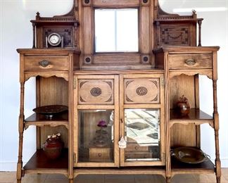 Item 17:  Antique Oak Etagere - 53.25"l x 15.5"w x 63"h: $245