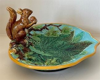 Item 33:  George Jones Majolica Squirrel Nut Dish - 9.5" x 4.75":  $645