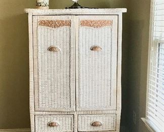 Gorgeous Wicker chest/armoire W/ Contrast Floral Details, The epitome of cottage  core home decor. 
