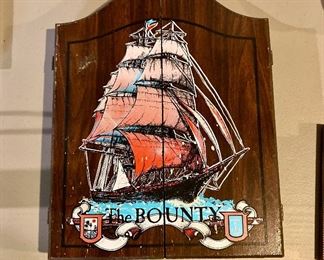 Vintage pirate ship dartboard cabinet