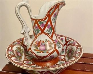 Limoges water pitcher and wash bowl