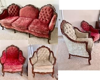Antique arm chairs, settee