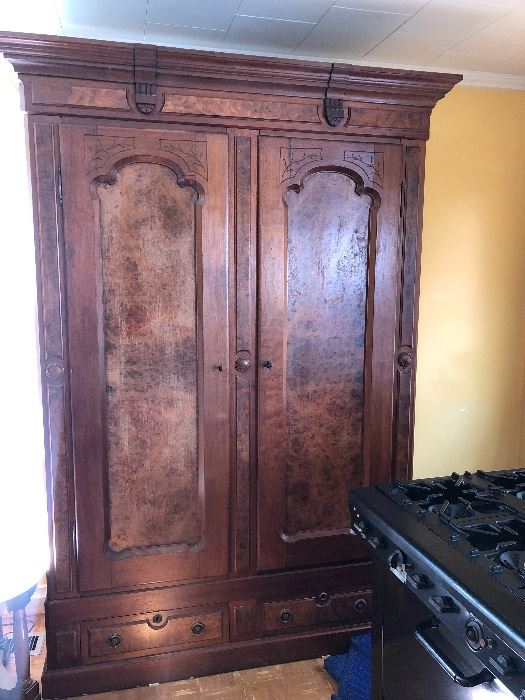 Large Armoire with two drawer on the bottom of the base Key Lock Burke’s Wood Detail