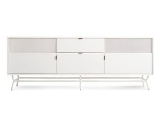 Sample stock image of the Dang two-door / two-drawer consoles in white by Blu Dot, original retail price: $2,399, two available 
