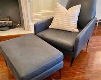 Modern leather chair and ottoman from West Elm