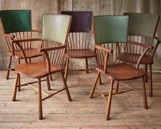 Sample stock image of the set of six panel back Windsor-style chairs custom-made by Howe London, original retail price: $30,000+ for six

