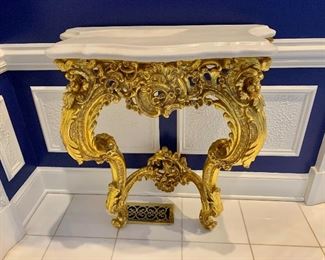 $550 each - Madame Antoinette wall mounted console with marble top - 2 AVAILABLE!   36"H; 31.5"W; 17"D