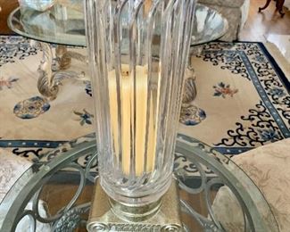 $150 each  - Heavy glass vase with scroll stand #1.  21.5"H; 6"Diam