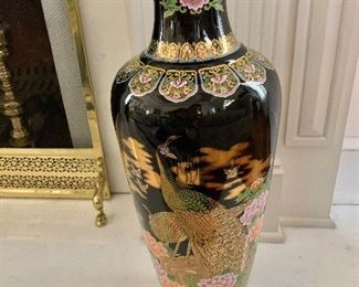 $125  each - Gold rimmed peacock vase #1.  23"H; 9"Diam