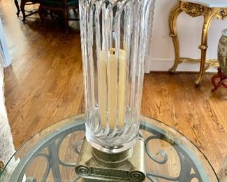 $150  each - Heavy glass vase with scroll base  #2.  21.5"H; 6"Diam