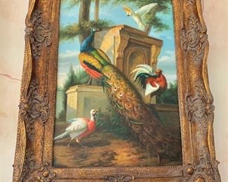 $700 - Peacock giclee in ornate frame - 47" H x 36" W. 