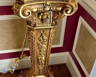 $395 each - Ornate, gilded pedestal with marble top  - 2 AVAILABLE!  41" H, 16" W, 16" D. 