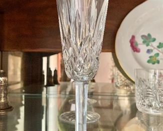 $35 each - 10 Waterford champagne stems (7.5" H, 2.5" diam),