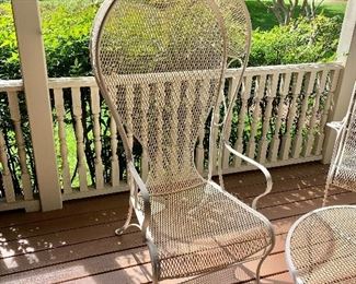 $250 each - Vintage Woodard wrought iron balloon-back canopy chairs - 6 AVAILABLE! - 54"H; 27"W; 25"D