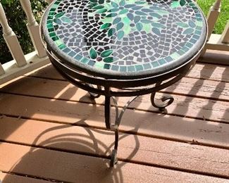 $275 - Mosaic side table.  22.5" H, 18.5" diam. 